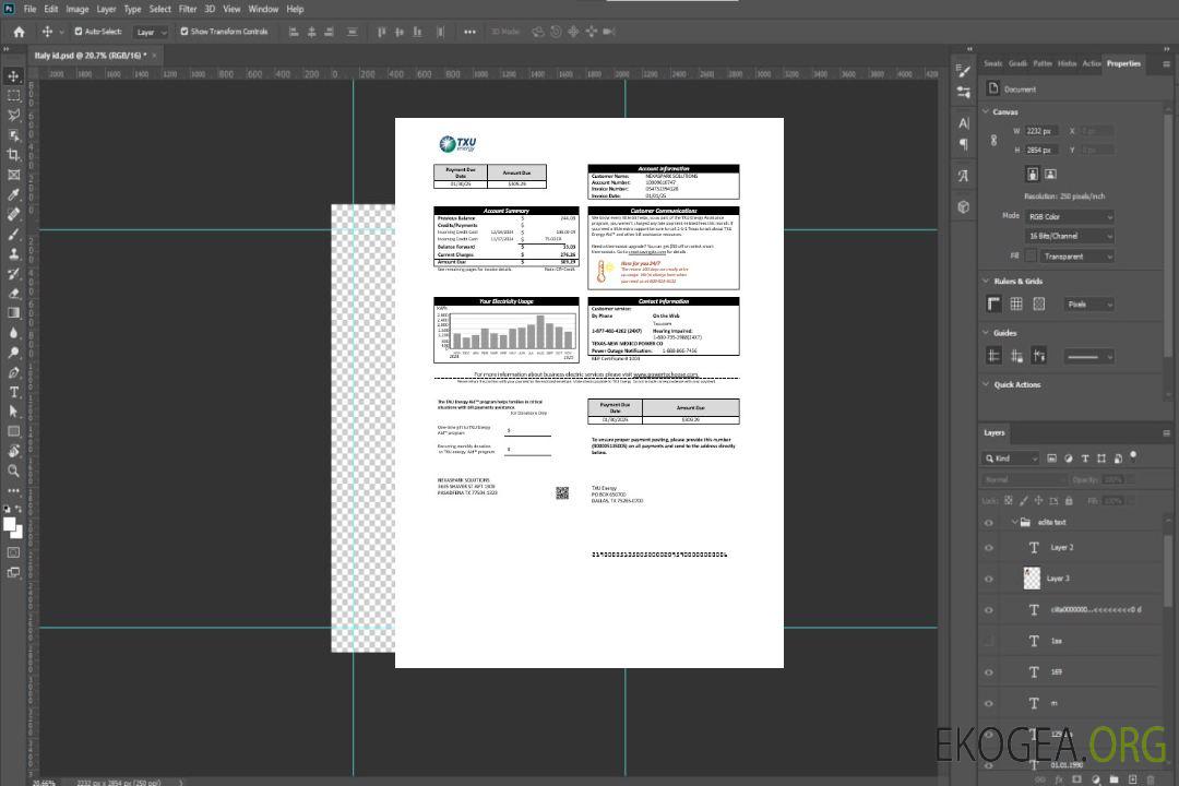 Modèle de facture de services publics pour les entreprises USA Texas TXU Energy aux formats Word et PDF template